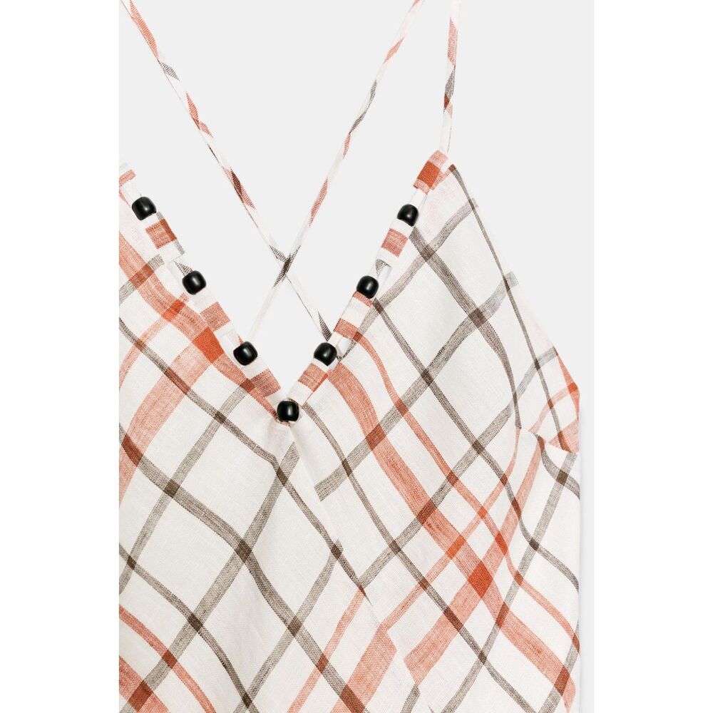 NWT Zara Plaid Linen Blend Midi Dress Size S Rare Sold Out - Picture 6 of 8